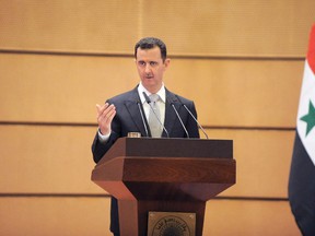 Syria's President Bashar al-Assad speaks at Damascus university January 10, 2012, in this handout photograph released by Syria's national news agency SANA.     (SANA/Handout)