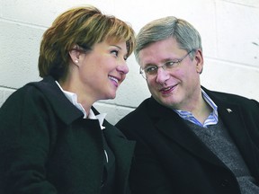 Prime Minister Stephen Harper (right) and B.C. Premier Christy Clark chat in Vancouver on Thursday. Both leaders are headed to Victoria this week to discuss health care. (Reuters)