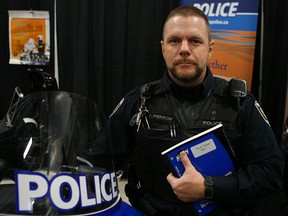 Const. Frank Perron is working on a book — maybe two — based on his ongoing diary of bad excuses people give him for speeding. (DOUG HEMPSTEAD/Ottawa Sun/QMI AGENCY)
