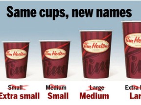 Tim Hortons has introduced new cup sizes.