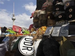 File photo of Soviet bloc memorabilia on display near the Fernsehturm (television tower) in Berlin, July 16, 2009. (Reuters/Thomas Peter/Files)