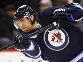 Winnipeg Jets forward Blake Wheeler was named the NHL's second star on Monday, Feb. 20, 2012, after notching a goal and eight assists in four games. The right-winger has a career-high 46 points with 21 games left in the season. (BRIAN DONOGH/Winnipeg Sun Files)