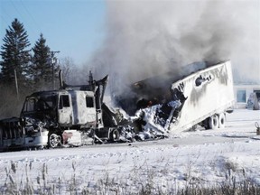 The semi-trailer parked the trailer in a parking lot off the Trans-Canada Highway near McMunn when he noticed the blaze. He tried to extinguish it before calling in emergency crews, who brought the fire under control just after 8 a.m.