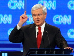 Former House Speaker Newt Gingrich scolds CNN moderator John King at the beginning of a Republican presidential candidates debate in Charleston, South Carolina, January 19, 2012. (REUTERS/Jason Reed)