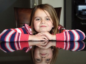 Julia Couto, 8, rests at home Friday after being bitten by a coyote near her Oakville home on Thursday. (MICHAEL PEAKE/TORONTO SUN)