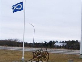 The Dawson Trail Red River Cart located outside the Co-op store was destroyed, RCMP say. (HANDOUT)