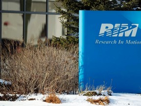 A sign of Research in Motion (RIM) is seen at its headquarters in Waterloo, Ontario, January 22, 2012.  REUTERS/Geoff Robins
