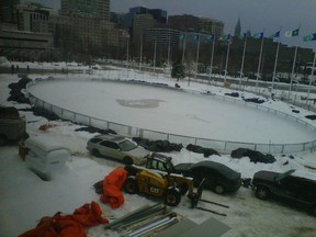 The Rink of Dreams under construction at Ottawa City Hall, Jan. 23, 2012. (JON WILLING / OTTAWA SUN / SUN MEDIA)