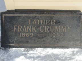 Police asking for anyone with information about Father Frank Crummy to call, after a gravestone with his name Father Frank Crummy 1869 – 1952 was found in a field near Gleichen, Alberta, Monday January 23, 2012. Photo submitted by RCMP