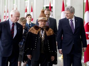Governor General David Johnston, left, Assembly of First Nations National Chief Shawn Atleo, centre, and Prime Minister Stephen Harper arrive to the First Nations summit in Ottawa on January 24, 2012. (CHRIS ROUSSAKIS/QMI Agency)