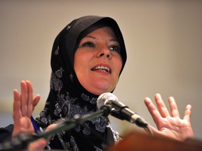 Lauren Booth, an English broadcaster, journalist and human rights activist, speaks during a presentation on "Islam from the perspective of western women" at the Islamic University in Kuala Lumpur on January 26, 2011. Booth, sister-in-law of former British premier Tony Blair, converted to Islam late last year, is involved in humanitarian work, especially related to the Palestinian issue. AFP PHOTO/Saeed KHAN