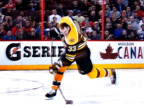 Zdeno Chara wins the all-star hardest-shot title with a record 108.8-mph blast at Scotiabank Place on Saturday night (Tony Caldwell/QMI Agency