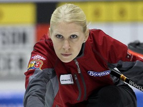 Raunora Westcott is trying to win a third straight Manitoba title with a third different team, this year playing for Barb Spencer, at 2012 the Scotties Tournament of Hearts Provincial Championship in Portage la Prairie. (BRIAN DONOGH/WINNIPEG SUN)