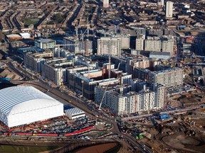 The London 2012 Olympic Village next to the Basketball Arena is seen in this February 8, 2011 aerial photograph, received in London on February 21, 2011.  REUTERS/Anthony Charlton/Olympic Delivery Authority/Handout