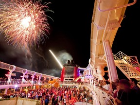 As the only cruise line to feature fireworks at sea, Disney Cruise Line lights up the sky to dazzle guests with the largest, awe-inspiring fireworks extravaganza presented aboard a cruise ship. The skies above the Disney Dream explode with brilliant colors during "Buccaneer Blast!" (Matt Stroshane/Special to QMI Agency)