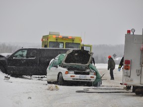 Highway 17 was closed for most of the afternoon and evening on Tuesday, Jan. 31, after a collision between a pick-up truck and a car killed two people and sent two more to hospital for treatment.
RYAN PAULSEN/QMI AGENCY