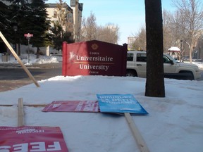 Remaining placards after a student protest in Ottawa, February 1, 2012. (LARISSA CAHUTE/OTTAWA SUN)