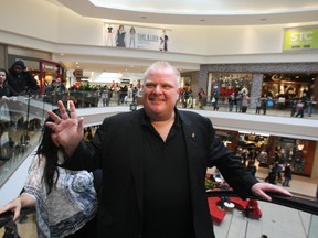 Rob Ford walked around the Scarborough Town Centre, Saturday, as part of his six-month weight challenge. He met the people as talks continued at City Hall deciding the fate of ongoing CUPE negotations (STAN BEHAL/Toronto Sun).