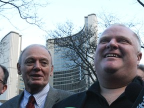 Mayor Rob Ford smiles after negotiators for the city and CUPE 416 reached a tentative agreement on Sunday. (STAN BEHAL, Toronto Sun)