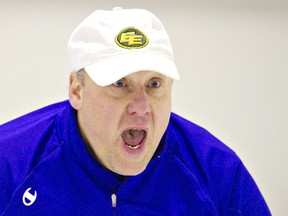 Skip Robert Schlender during the Boston Pizza Cup NACA Men's Northern Playdown at the Shamrock Curling Club on  Jan. 21,.