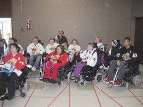 Jets left-winger Evander Kane (far right) stopped by the Manitoba Power Wheelchair League recently. (Handout)