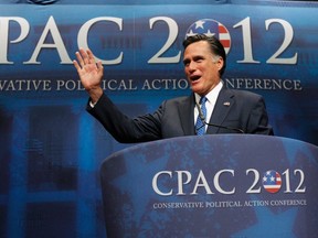 U.S. Republican presidential candidate and former Massachusetts Governor Mitt Romney waves as he arrives to address the American Conservative Union's annual Conservative Political Action Conference (CPAC) in Washington, February 10, 2012. (REUTERS/Jim Bourg)