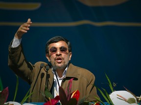 Iranian President Mahmoud Ahmadinejad speaks during a ceremony to mark the 33rd anniversary of the Islamic Revolution, in Tehran's Azadi square February 11, 2012. (REUTERS/Caren Firouz)