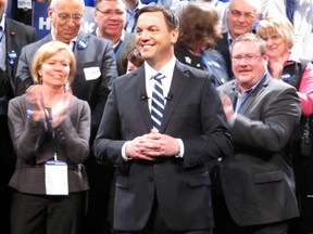 Despite the behind-the-scenes muttering and grumbling, Tim Hudak easily cruised to a respectable 78.7% approval rating amongst the party faithfull (JOHN LAW/The Review/QMI Agency).