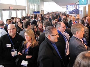 There are 1,600 people registered at the PC convention but a heavy snow and high winds brought attendance down. Only 1,241 voted in the review - 977 backing Hudak and 264 voting against him (JOHN LAW/The Review/QMI Agency).