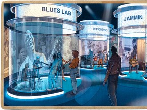 The Blues Lab, seen in this artist's rendering will be the central hub where visitors can utilize a number of interactives, including recording and 'jamming' in an interpretive setting at the National Blues Museum in St. Louis, Missouri, in this undated handout photo from the National Blues Museum website. (REUTERS/National Blues Museum/Handout)
