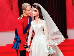 Dolls modelled after Britain's Prince William and Catherine, the Duchess of Cambridge, on their wedding day made by Mattel are pictured in this handout photo. (REUTERS/Mattel/Handout)
