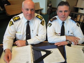 Staff Sgt. Rick Tout, left, and Insp. Zvonko Horvat represent the Norfolk OPP at meetings of the Norfolk Police Services Board in Ontario.