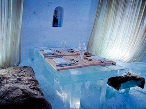 Dining at the Pommery Ice Restaurant in Montreal is a cool and elegant experience.