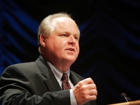 Radio show host Rush Limbaugh speaks at a forum hosted by the Heritage Foundation in Washington, in this June 23, 2006 file photograph. Right-wing talk-show host Rush Limbaugh, roundly criticized for branding a law student a name over her support for President Barack Obama's new policy on contraception coverage, apologized on March 3, 2012 for his "insulting word choices." REUTERS/Micah Walter/Files