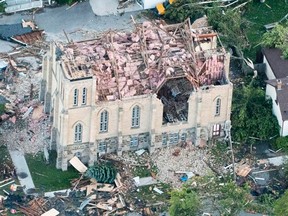 Victoria Street United Church was in the path of destruction as seen from the air after a tornado ripped through Goderich, Ont., on August 21st, 2011. (QMI Agency files)
