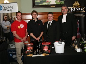 Legislative Speaker Dave Levac (right) with, from left, brewer Mark Campbell, Darren Smith, founder of Lake of Bays Brewery and Mark McLean, sales and marketing manager at Lake of Bays, at the annual beer tasting event. (Supplied)
