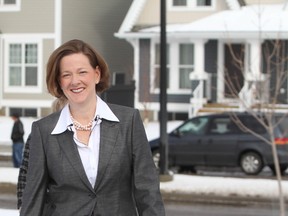 Alberta Conservative leader Alison Redford arrives at a small park in Calgary, April 5, 2012. (Jim Wells/QMI Agency)