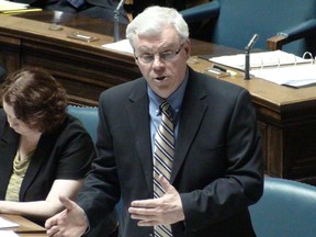 Premier Greg Selinger tries to explain in the Manitoba Legislative Assembly on April 19, 2012, why he raised taxes that week when he told voters in the fall election he wouldn't. (Tom Brodbeck, Winnipeg Sun)