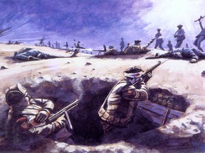 An artist's rendering of the night the 2nd Battalion of the Pats stood before a massive Chinese assault across the whole Korean front and refused to yield their ground.