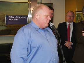 Mayor Rob Ford’s weigh in outside his office April 30, 2012.   Ford also  commented on the City’s surplus. (Craig Robertson/Toronto Sun)