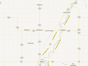 Map showing part of southern Manitoba. (Google Maps)
