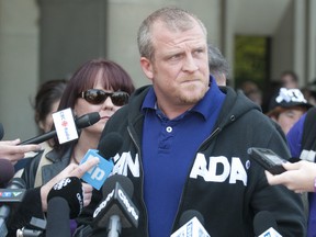 Rodney Stafford, father of murdered Woodstock girl Victoria 'Tori' Stafford, talks to the media outside of the London Court House after reading a victim impact statement in London on Tuesday. Michael Rafferty was convicted in the abduction, assault and murder of the 8-year-old girl last Friday. Rafferty has been sentenced to life in prison. (CRAIG GLOVER/QMI AGENCY files)