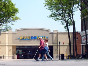 People walk by the Lochiel Street entrance to the Bayside Mall, which is up for sale. Heather Wright/ This Week/ QMI Agency