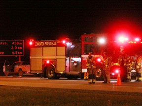 Police investigate after Andrew Green was hit and killed  by a vehicle on Anthony Henday Drive June 13, 2012.  (DAVE LAZZARINO/EDMONTON SUN)