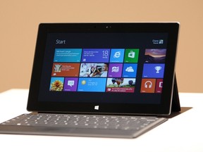 The new Surface tablet computer by Microsoft is displayed at its unveiling in Los Angeles, California, June 18, 2012. (REUTERS/David McNew)