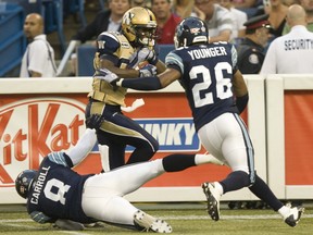 After a quiet start to the year, Bombers WR Clarence Denmark had a big game Wednesday in Toronto, catching four passes for 115 yards. (Jack Boland/QMI AGENCY FILES)