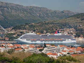 The new Carnival Breeze docks at Dubrovnik, Croatia, one of seven ports of call on its 12-day Mediterranean voyages. ANDY NEWMAN/CARNIVAL CRUISE LINES