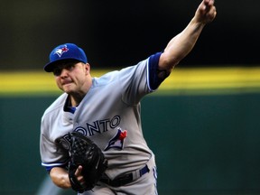 Toronto Blue Jays starting pitcher Aaron Laffey throws against the Seattle Mariners during the first inning of their American League game at Safeco Field in Seattle, July 31, 2012. (Anthony Bolante/REUTERS)