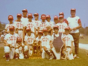 The Windsor South team poses with the 1972 Canadian Little League Championship trophy. (Supplied)