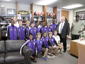 Mayor Rob Ford with the Mooredale Lightning Gold U12 boys soccer team in the mayor’s office at Toronto City Hall on Tuesday, Aug. 21, 2012. (DON PEAT/Toronto Sun)